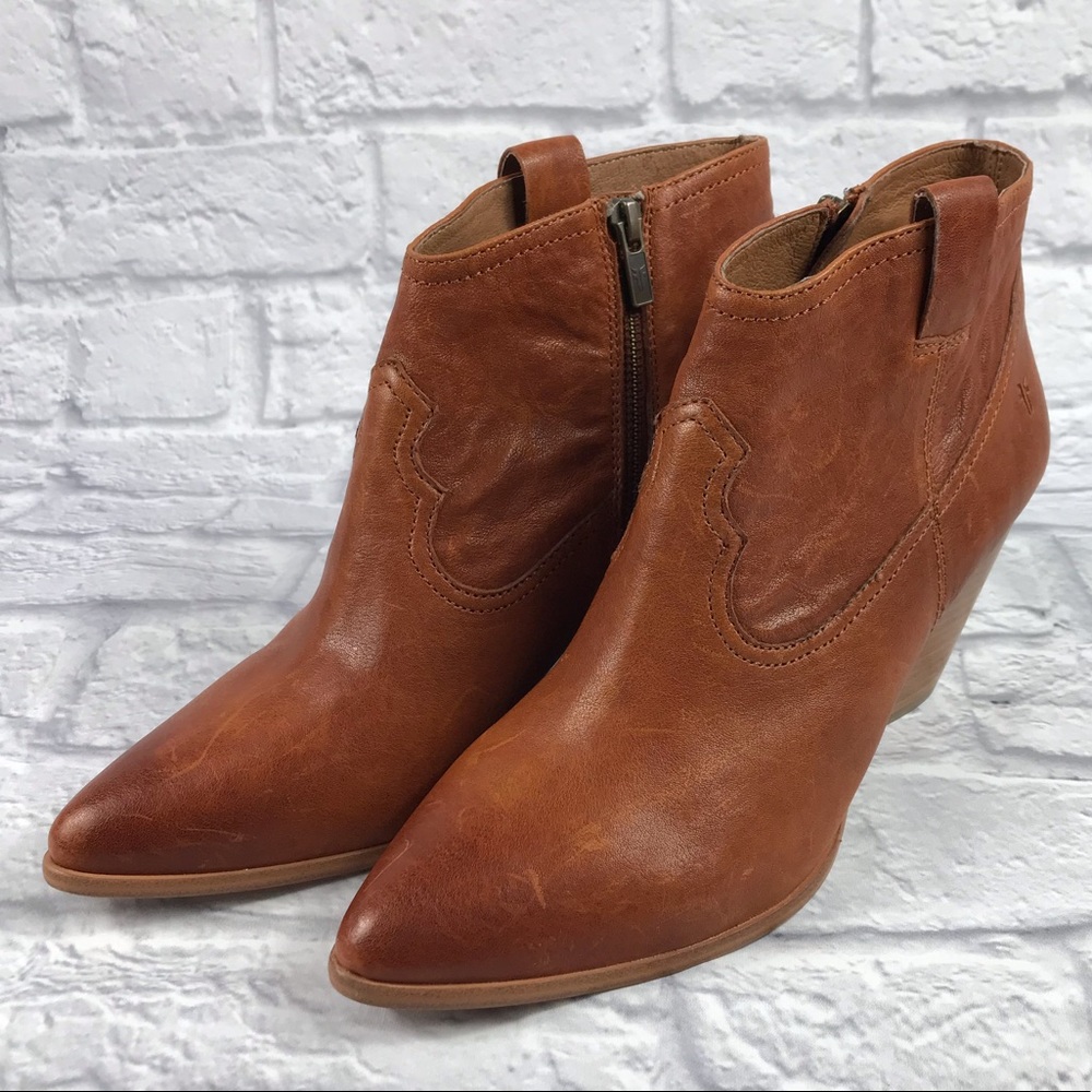 FRYE Cognac Reina Leather Ankle Boots 11